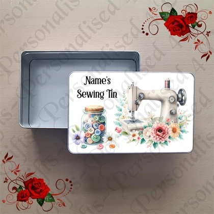 Personalised Metal Storage Tin - Sewing - Gift - Name's Sewing Tin - Design 4 Personalised Metal Storage Tin - Sewing - Gift - Name's Sewing Tin - Design 4