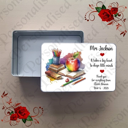 Personalised Metal Storage Treat Tin - Teacher Thank You Leaving Gift - Design 5 Personalised Metal Storage Treat Tin - Teacher Thank You Leaving Gift - Design 5