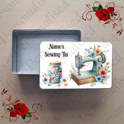 Personalised Metal Storage Tin - Sewing - Gift - Name's Sewing Tin - Design 5 Personalised Metal Storage Tin - Sewing - Gift - Name's Sewing Tin - Design 5