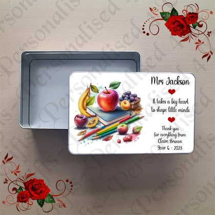 Personalised Metal Storage Treat Tin - Teacher Thank You Leaving Gift - Design 6 Personalised Metal Storage Treat Tin - Teacher Thank You Leaving Gift - Design 6