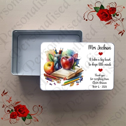 Personalised Metal Storage Treat Tin - Teacher Thank You Leaving Gift - Design 7 Personalised Metal Storage Treat Tin - Teacher Thank You Leaving Gift - Design 7