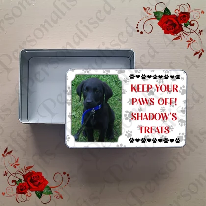 Personalised Metal Storage Tin - Dog - Photo - Keep Your Paws OFF! Name's Treats - D.2