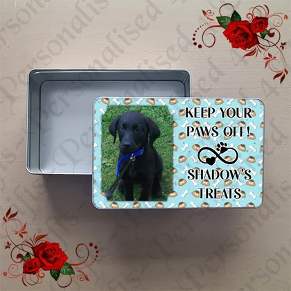 Personalised Metal Storage Tin - Dog - Photo - Keep Your Paws OFF! Name's Treats - D.3