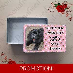 Personalised Metal Storage Tin - Dog - Photo - Keep Your Paws OFF! Name's Treats - D.4