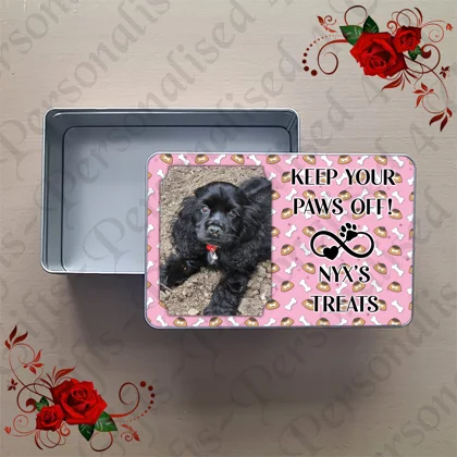 Personalised Metal Storage Tin - Dog - Photo - Keep Your Paws OFF! Name's Treats - D.4