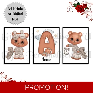 A4 Print Set or Digital Download -Personalised Baby Initial & Name - D.1