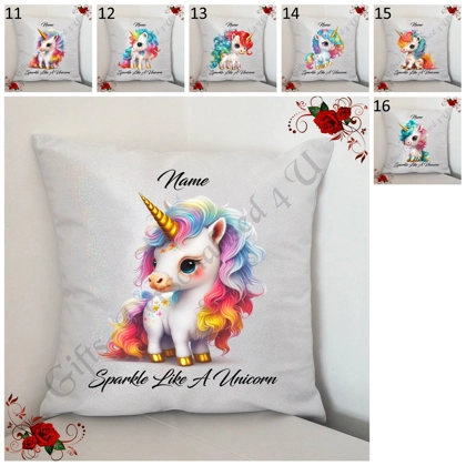 Personalised 16" Silver Glitter Cushion - Sparkle Like A Unicorn - Name - Designs 11-16