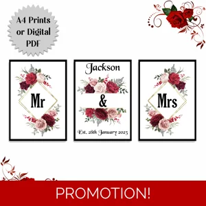 A4 or A3 Print Set or Digital Download - Personalised Wedding - Mr & Mrs / Mr & Mr / Mrs & Mrs - D.1
