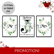 A4 Print Set or Digital Download -Personalised Wedding - Mr & Mrs / Mr & Mr / Mrs & Mrs - D.5