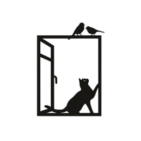 Γάτα στο Παράθυρο, 3D εκτυπωμένο διακοσμητικό τοίχου, κρεμαστό τοίχου ή σήμα πόρτας.