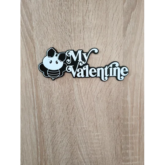 My Valentine - 3D Εκτυπωμένη Επιγραφή με Χαριτωμένο Σχέδιο Μέλισσας - Μια Γοητευτική Διακόσμηση