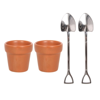 Plant Pot Egg Cups with Shovel Spoons Plant Pot Egg Cups with Shovel Spoons