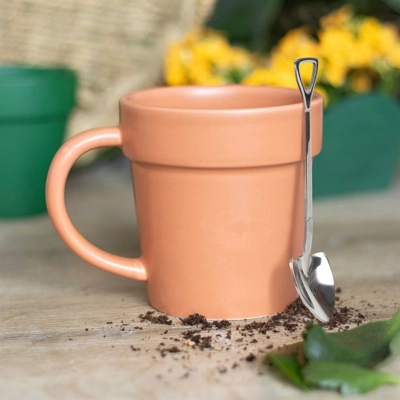 Plant Pot Mug with Shovel Spoon Terracotta Plant Pot Mug with Shovel Spoon Terracotta