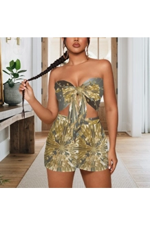 Women's Tie Front Tube Top & Shorts Set Women's Tie Front Tube Top & Shorts Set