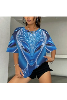 Blue Avian Starseeds Round Neck Loose T-Shirts Blue Avian Starseeds Round Neck Loose T-Shirts