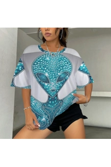 Star Seed Blue ET Round Neck Loose T-Shirts Star Seed Blue ET Round Neck Loose T-Shirts