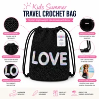 Lwbloom Kids Summer Travel Crochet Drawstring Backpack – Handmade Glitter Knit Bag for Girls, Light