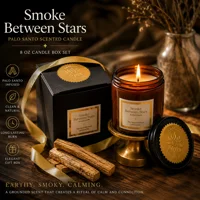Lwbloom Smoke Between Stars Palo Santo Scented Candle Gift Set – 8 oz Luxury Amber Jar Aromatherapy