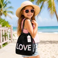 Lwbloom Kids Summer Travel Crochet Drawstring Backpack – Handmade Glitter Knit Bag for Girls, Light