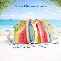 Lwbloom Rainbow Crochet Bucket Bag for Women – Colorful Knit Boho Crossbody Purse with Drawstring