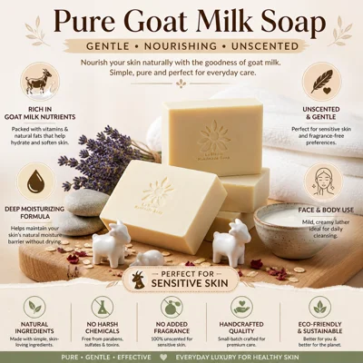 LwBloom Pure Goat Milk Soap Bar – Unscented, Handmade Natural Soap for Sensitive Skin, Moisturizing