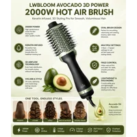 Lwbloom Avocado 3D Power 2000W Hot Air Brush – Keratin Infused, 3D Styling Pro for Smooth