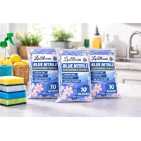 LwBloom Blue Nitrile Disposable Gloves – 30 Count (3x10 Pack), Commercial Cleaning Gloves, Powder-Fr