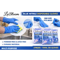 LwBloom Blue Nitrile Disposable Gloves – 30 Count (3x10 Pack), Commercial Cleaning Gloves, Powder-Fr