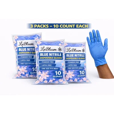 LwBloom Blue Nitrile Disposable Gloves – 30 Count (3x10 Pack), Commercial Cleaning Gloves, Powder-Fr