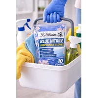 LwBloom Blue Nitrile Disposable Gloves – 30 Count (3x10 Pack), Commercial Cleaning Gloves, Powder-Fr