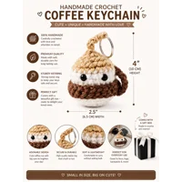 Lwbloom Handmade Crochet Coffee Keychain Gift Set – Cute Coffee Cup Keyring, Kawaii Bag Charm for Co