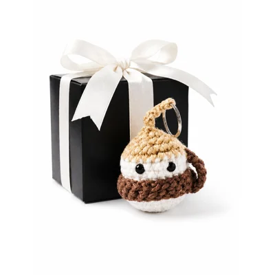 Lwbloom Handmade Crochet Coffee Keychain Gift Set – Cute Coffee Cup Keyring, Kawaii Bag Charm for Co