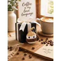 Lwbloom Handmade Crochet Coffee Keychain Gift Set – Cute Coffee Cup Keyring, Kawaii Bag Charm for Co
