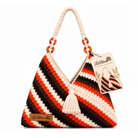 LwBloom Reversible Crochet Shoulder Bag – Boho Handmade Purse with Tassel, Vintage Map Print & Braid
