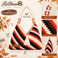 LwBloom Reversible Crochet Shoulder Bag – Boho Handmade Purse with Tassel, Vintage Map Print & Braid
