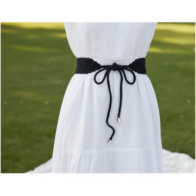 Black Cotton Crochet Obi Belt – 86” | Handcrafted Wrap Wai..
