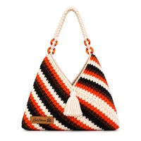 LwBloom Reversible Crochet Shoulder Bag – Boho Handmade Purse with Tassel, Vintage Map Print & Braid