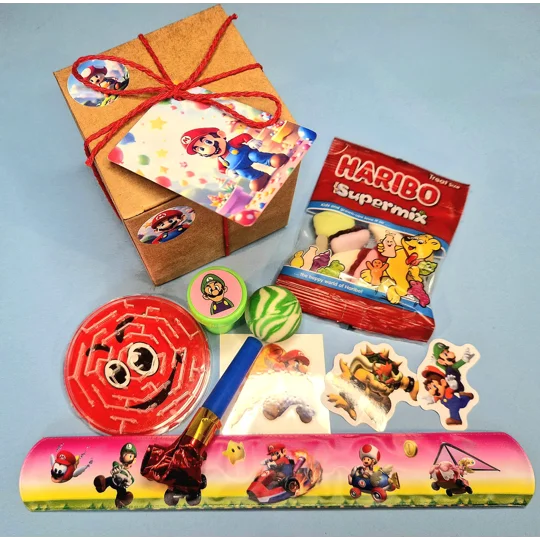 Party Bag in a Box (SUPER MARIO) | Pre-filled Kids Birthday Favours | Ready Made Party Bags