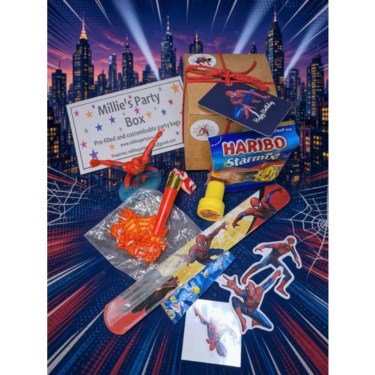 Party Bag in a Box (SPIDERMAN) | Pre-filled Kids Birthday Favours | Ready Made Party Bags