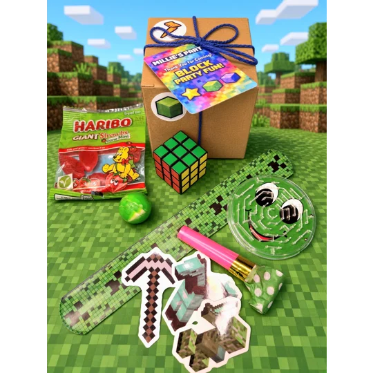 Party Bag in a Box (MINE-CRAFT) | Pre-filled Kids Birthday Favours | Ready Made Party Bags