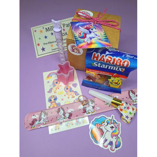 Party Bag in a Box (UNICORN) | Pre-filled Kids Birthday Favours | Ready Made Party Bags