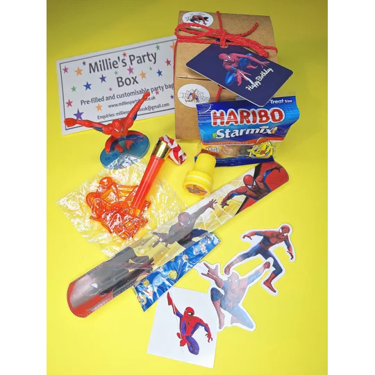 Party Bag in a Box (SPIDERMAN) | Pre-filled Kids Birthday Favours | Ready Made Party Bags