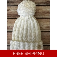 Adult Hat with Pom Pom (White)