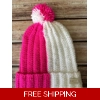 Adult Hat with Pom Pom (Bright Pink & White)