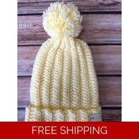 Adult Hat with Pom Pom (Pastel Yellow)