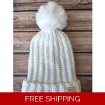 Adult Hat with Faux Fur Pom ..