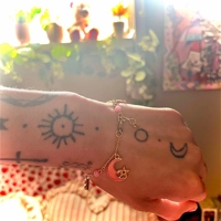 Celestial Dreams Figaro Bracelet – 14K Gold Filled with Persian Chalcedony & Cosmic Charms ✨