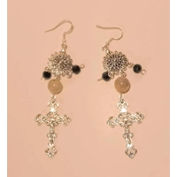 Natural Sun Stone Crucifix Dangle Earrings