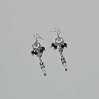 Gothic Skeleton Dangle Earrings With Natural Moon Stone and Onyx