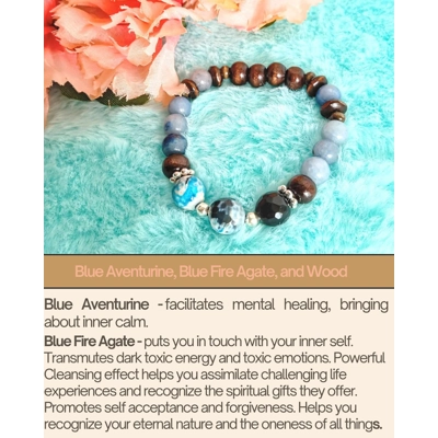 Blue Aventurine With Blue Lace Agate and Wood Beaded Stret.. Blue Aventurine With Blue Lace Agate and Wood Beaded Stret..